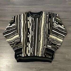 Vintage Protege COOGI Style Neutral Cream Brown Black 3D Knit Sweater Patterned
